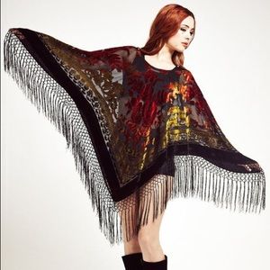 Burnout Velvet Poncho Kimono Rainbow Rose